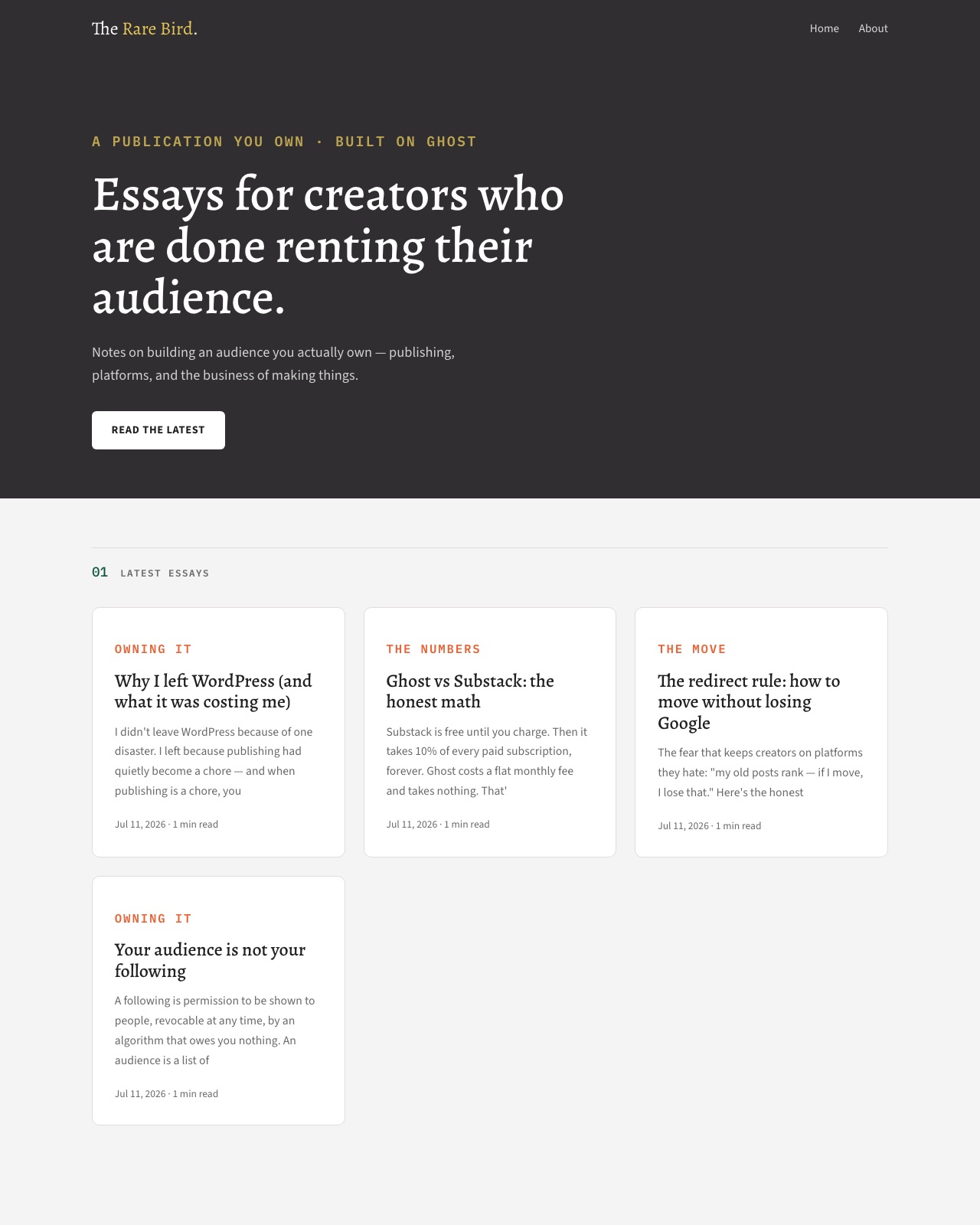 The Owned & Operated demo homepage with a custom Ghost theme